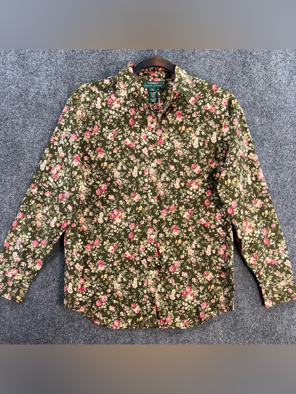 Vintage Ralph Lauren Long Sleeve Shirt Small Green Floral Cottagecore Country